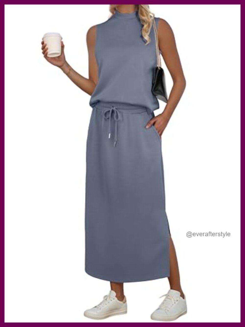Rayon Blend 2-Piece Maxi Skirt Set Mock Neck Crop Top Travel